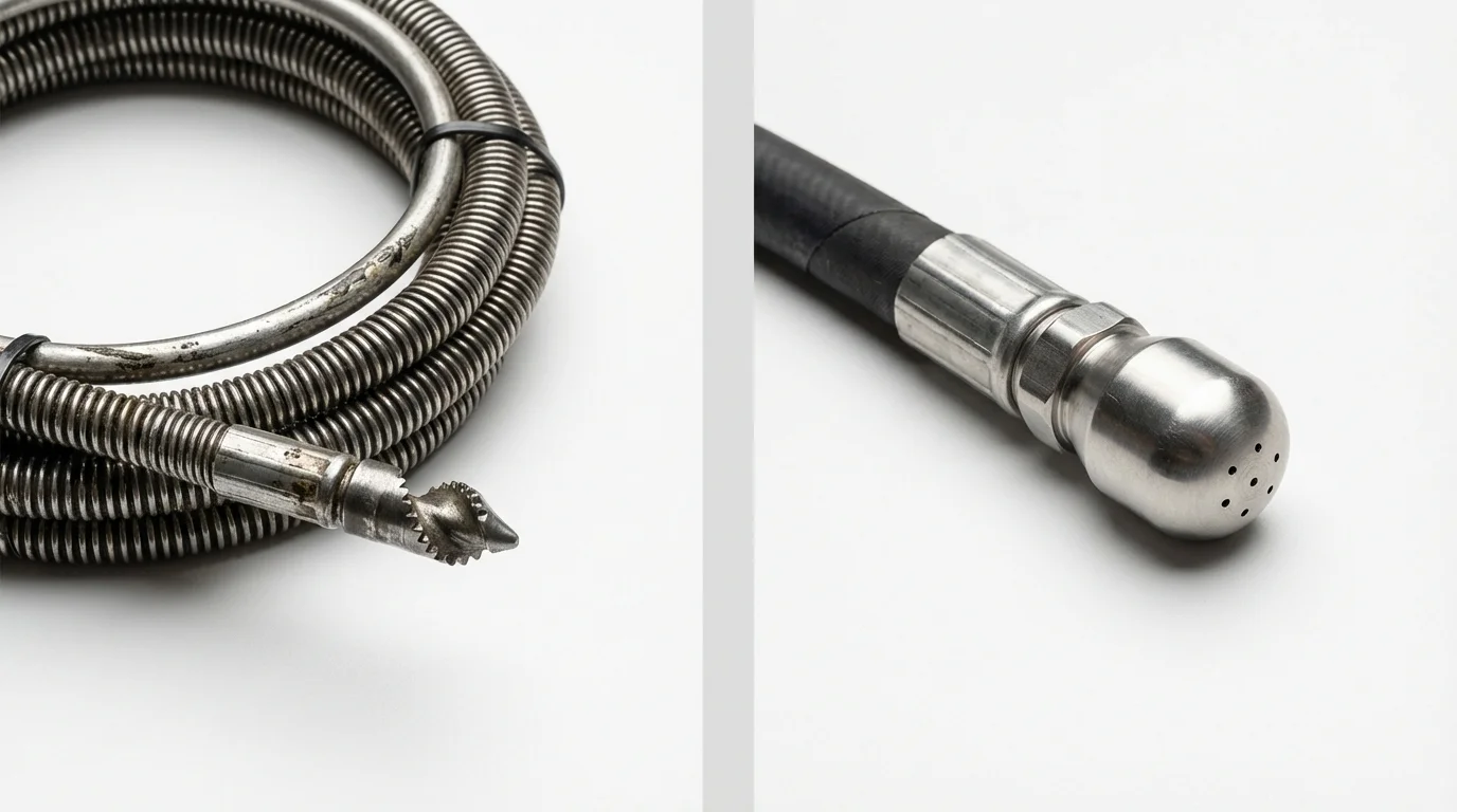 Drain snake cable and hydro jetting nozzle used for drain cleaning in Dade City, FL