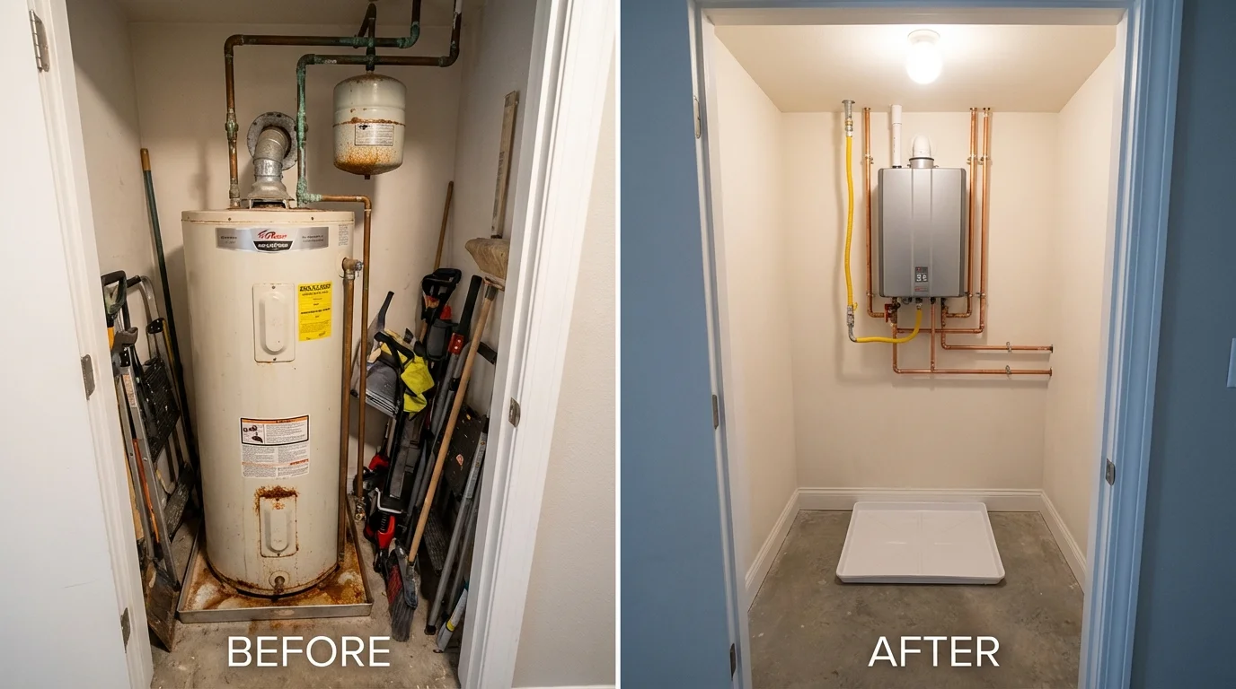 Tank water heater versus wall-mounted tankless unit comparison for Dade City, FL homeowners